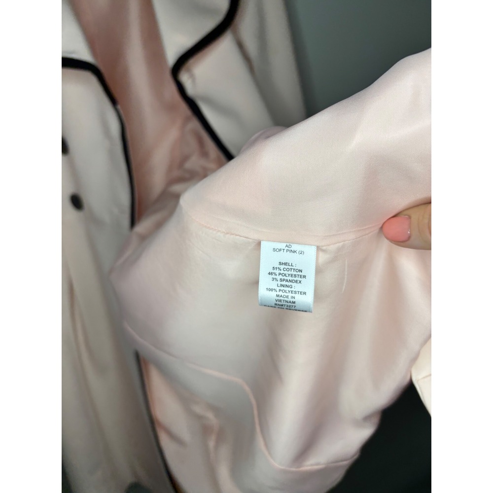 Elle Pink Double Breasted Trench Coat Black Trim Womens Size 2 - Picture 5 of 10